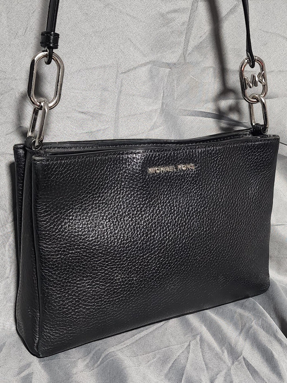 Michael Kors Trisha Medium Black Pebbled Leather Crossbody Bag Purse
